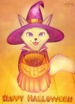  2018 absurd_res anthro arctic_fox askalin black_nose blue_eyes canid canine clothed clothing costume cub disney english_text fangs fluffy fluffy_tail fox fully_clothed fur halloween hat headgear headwear hi_res holding_object holidays looking_at_viewer mammal open_mouth open_smile skye_(zootopia) smile solo text tongue white_body white_fur witch_hat young zootopia 