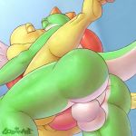  anal anal_penetration anthro anus backsack balls blush butt erection eyes_closed gobanire green_body green_skin kissing koopa koopa_paratroopa koopa_troopa low_res lying male male/male mario_bros missionary_position nintendo on_back penetration penis red_shell scales scalie sex shell spread_legs spreading video_games white_body white_skin yellow_body yellow_scales yoshi 