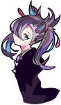  1girl aqua_eyes black_hair blue_hair closed_mouth enpe expressionless from_side hair_over_one_eye highres looking_at_viewer looking_to_the_side mary_(pokemon) multicolored_hair pokemon pokemon_(game) pokemon_swsh purple_hair simple_background solo spikes upper_body white_background 
