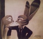  2017 absurd_res anthro askalin clothed clothing disney duo ear_markings ears_down facial_markings head_markings hi_res jack_savage judy_hopps lagomorph leporid looking_at_another mammal markings monochrome necktie pivoted_ears police_uniform rabbit suit uniform zootopia 