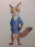 12-9_(character) 2019 absurd_res anthro askalin bottomless canid canine claws clothed clothing featureless_crotch fluffy fluffy_tail fox fur hi_res inner_ear_fluff mammal orange_body orange_fur red_fox shirt simple_background smile solo standing t-shirt toe_claws topwear tuft white_background white_body white_fur 