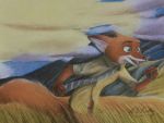  2017 anthro askalin bottomwear canid canine clothed clothing detailed_background disney fluffy fluffy_tail fox fully_clothed fur grass mammal mountain necktie nick_wilde open_mouth orange_body orange_fur outside pants red_fox running shirt sky solo topwear white_body white_fur zootopia 