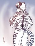  2019 anthro butt cup drinking_glass felid fur harry_campbell heresy_(artist) hi_res invalid_tag male mammal nude pantherine sketch solo steam stripes tiger towel water wet white_body white_fur 