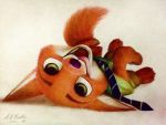  2018 4:3 absurd_res anthro askalin barefoot bottomwear canid canine clothed clothing detailed disney fangs fluffy fluffy_tail fox fully_clothed fur green_eyes hi_res looking_at_viewer lying mammal necktie nick_wilde on_back open_mouth open_smile orange_body orange_fur pants red_fox shirt simple_background smile solo teeth tongue tongue_out topwear white_background white_body white_fur zootopia 