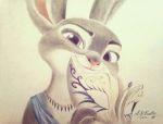  ambiguous_gender anthro askalin disney fur grey_body grey_fur holding_object jewelry judy_hopps lagomorph leporid looking_at_viewer mammal mask necklace pink_nose purple_eyes rabbit smile solo zootopia 