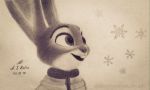  2016 ambiguous_gender anthro askalin buckteeth clothed clothing coat disney judy_hopps lagomorph leporid mammal monochrome open_mouth open_smile rabbit smile snowflake solo teeth topwear zootopia 