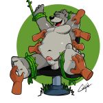  1:1 2019 anthro baloo belly bound codywulfy_(artist) erection eyes_closed hi_res humanoid_hands humanoid_penis male mammal navel overweight overweight_male penis sitting tickling ursid 