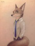  2019 absurd_res anthro askalin black_nose bottomwear canid canine canis clothed clothing fluffy fluffy_tail fully_clothed hands_in_pockets head_tuft hi_res inner_ear_fluff looking_at_viewer mammal necktie pants pockets simple_background solo standing suit tuft wolf 