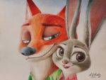  2017 4:3 anthro askalin black_nose buckteeth canid canine clothed clothing disney duo fox fur green_eyes grey_body grey_fur lagomorph leporid mammal multicolored_body multicolored_fur nick_wilde orange_body orange_fur pink_nose purple_eyes rabbit red_fox shirt simple_background smile teeth topwear two_tone_body two_tone_fur white_background white_body white_fur zootopia 