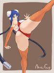  aq_interactive arcana_heart ass atlus blue_hair cameltoe examu green_eyes high_kick kicking mei-fang nagase_haruhito 