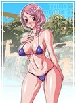  alisa_boskonovich bikini blush breasts cleavage covered_nipples drill_hair jet_(angelravishment) large_breasts micro_bikini pink_eyes pink_hair solo sweat swimsuit tekken 