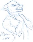  2015 angry anthro bared_teeth blue_and_white canid canine canis clothed clothing collar collar_pull digital_drawing_(artwork) digital_media_(artwork) half-length_portrait male mammal monochrome oli_snowpaw portrait rothanos simple_background sketch solo topless white_background wolf 