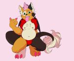  calico_cat catdragon clothing colored_nails crouching domestic_cat dragon felid feline felis fur_coat hi_res jockstrap looking_at_viewer mammal mohawk_(disambiguation) nails overweight paws presenting retro_future slightly_chubby tongue tongue_out underwear wings 