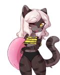  amalia_(claralaine) animal_humanoid black_body black_fur claralaine clothing cub female flat_chested fur hair hi_res humanoid looking_at_viewer midriff navel one_eye_closed solo stripes swimwear thick_thighs tongue tongue_out white_hair wink yellow_eyes young 