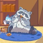  1:1 2019 cookie detailed_background eating feral food mammal procyonid raccoon sitting solo umikazenet3 