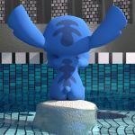  1:1 2019 3d_(artwork) alien ambiguous_gender back_markings blue_body butt clothed clothing digital_media_(artwork) disney experiment_(lilo_and_stitch) head_markings hi_res lilo_and_stitch markings no-name-no-problem notched_ear nude occipital_markings rear_view rock sitting small_tail solo stitch_(lilo_and_stitch) swimming_pool topless water 