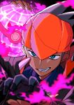  1boy absurdres black_hair blue_eyes dark_skin dark_skinned_male fang gloves gym_leader hat highres jacket kibana_(pokemon) kujou_(akn2_0928) looking_at_viewer male_focus orange_headwear pokemon pokemon_(game) pokemon_swsh 