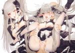  1boy 1girl azur_lane bangs bare_shoulders between_breasts black_dress blush breasts censored cleavage cum cum_in_pussy cumdrip dress earrings eyebrows_visible_through_hair feng_yezi formidable_(azur_lane) frilled_dress frills grey_hair hair_ribbon hetero jewelry large_breasts long_hair long_sleeves looking_at_viewer nipples one_eye_closed open_mouth overflow pantyhose penis pussy red_eyes reverse_suspended_congress ribbon saliva sex solo_focus spread_legs sweat torn_clothes torn_legwear trembling twintails two-tone_dress two-tone_ribbon vaginal very_long_hair white_legwear 