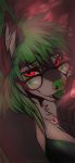  2019 5_fingers angiewolf anthro canid canine canis detailed_background digital_media_(artwork) domestic_dog eyebrows eyelashes eyewear female fingers glasses green_hair green_nose hair looking_at_viewer mammal red_eyes solo 