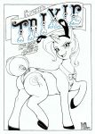  2019 blush bow_tie butt clothing equid fake_ears fake_rabbit_ears female friendship_is_magic hi_res horn leotard line_art longinius mammal monochrome my_little_pony playboy_bunny poster solo tail_wraps trixie_(mlp) unicorn wraps 