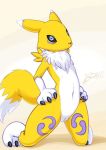  anthro chest_tuft claws cub digimon digimon_(species) female flat_chested gatomonlover hands_on_hips kneeling looking_at_viewer navel nipples pussy renamon solo tuft young 