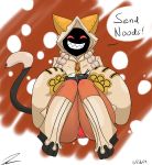  animal_humanoid blazblue braided_hair cat_humanoid clothing egg felid felid_humanoid feline feline_humanoid female food hair hi_res humanoid humor jacket jeffthehusky mammal mammal_humanoid noodles panties pigtails ramen red_eyes sharp_teeth sitting smile taokaka teeth thick_thighs topwear underwear upskirt video_games 