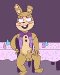  balls blush bodily_fluids cum five_nights_at_freddy&#039;s fnaf_vr_help_wanted genital_fluids glitchtrap lagomorph leporid mammal penis purple_eyes rabbit trashcanmeme video_games 