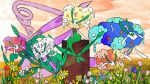  16:9 2019 eyes_closed fairy female flora_fauna florges flower group half-closed_eyes hand_on_face hi_res nintendo open_mouth orange_background outside plant pok&eacute;mon pok&eacute;mon_(species) ranshin64 simple_background sitting smile video_games 