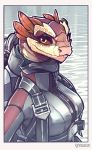  anthro brown_body brown_scales darbaras feathers female hi_res looking_at_viewer red_sclera reptile scales scalie scuba snake solo water wetsuit yellow_eyes 
