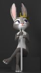  2019 3d_(artwork) anthro black_background claws crossed_legs crown digital_media_(artwork) disney eyebrows eyelashes female fingers fur grey_body grey_fur hi_res holding_object holding_weapon judy_hopps lagomorph leporid long_ears looking_up mammal melee_weapon melo multicolored_body multicolored_ears multicolored_fur nude pink_nose purple_eyes rabbit simple_background sitting solo sword toes weapon white_body white_fur zootopia 