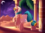  2019 absurd_res airiniblock clothing crescent_moon equid equine female friendship_is_magic hi_res mammal moon my_little_pony night pterippus pyramid sand scenery solo somnambula_(mlp) wings 