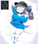  2019 absurd_res anthro bedding big_breasts book breasts canid canine canis clothed clothing dialogue english_text felid feline felis female fur grey_hair hair half-closed_eyes hat headgear headwear hi_res lying mammal on_back pencil_(disambiguation) smile solo somescrub tem temmie_(undertale) text undertale video_games 