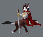  4_toes 5_fingers anthro black_hair dragon fingers fur furred_dragon grey_background hair holding_object holding_sword holding_weapon horn kuroi-kisin male melee_weapon simple_background solo sword toes weapon 