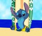  2015 4_toes alien animal_genitalia balls barefoot beach big_ears black_eyes blue_balls blue_body blue_fur blue_nose blue_pawpads blue_penis chest_tuft clothed clothing color_edit colored disney edit erection experiment_(lilo_and_stitch) flat_colors front_view fur half-closed_eyes hands_behind_head head_tuft knot leaning leaning_back lilo_and_stitch looking_at_viewer male monochrome notched_ear outside pawpads penis poking_out pose quiet269 reclining seaside sheath sitting smile solo spread_legs spreading stitch_(lilo_and_stitch) surfboard swimming_trunks swimwear toes topless tuft weaselgrease 