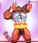  2019 abs areola biceps bulge claws clothed clothing fangs felid feline fire fur gesture hi_res incineroar male mammal manly mostly_nude muscular muscular_male navel nintendo nipples open_mouth patreon pecs pointing pok&eacute;mon pok&eacute;mon_(species) pose seyrmo sharp_claws sharp_teeth smile solo standing teeth thick_thighs tongue triceps underwear video_games 