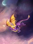 2019 activision claws detailed_background digital_media_(artwork) dragon feral hi_res horn kryslara male membrane_(anatomy) membranous_wings moon night outside scales scalie sky solo spines spyro spyro_the_dragon star starry_sky video_games western_dragon wings 