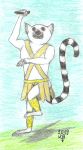  2019 action_pose albino colored gashren lemur mammal melee_weapon polearm pose primate red_eyes ring-tailed_lemur signature spear strepsirrhine traditional_media_(artwork) tribal tribal_warrior warrior weapon 