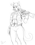  2019 animal_humanoid anthro cat_humanoid clothed clothing collar felid felid_humanoid feline feline_humanoid female fully_clothed gorath gun hair hat headgear headwear hi_res humanoid long_tail looking_at_viewer mammal mammal_humanoid ranged_weapon rifle serious sketch sniper_rifle solo standing steampunk weapon wrist_cuff 
