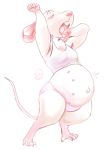  2018 anthro belly big_belly breasts clothed clothing digital_media_(artwork) eyes_closed female fur hi_res hindpaw mammal mouse multi_nipple murid murine navel nipples oddwilds open_mouth panties paws pregnant rodent simple_background solo stretching teeth tongue underwear yawn 