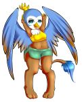  anthro avian beak black_background clothed clothing digital_media_(artwork) digitigrade eyelashes feathered_wings feathers female gryphon hi_res looking_at_viewer midriff mlpoc open_mouth pixelbombpop simple_background solo talons wings 