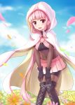  1girl boots hood magia_record:_mahou_shoujo_madoka_magica_gaiden mahou_shoujo_madoka_magica muwa12 pink_eyes pink_hair tamaki_iroha thigh_boots thighhighs 