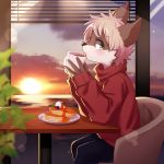  beverage blush coffee drinking food hi_res male manadezimon pancake solo sunset young 