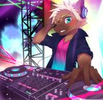  absurd_res anthro canid canine dj headphones hi_res male mammal manadezimon one_eye_closed solo turntable_(decks) wink 