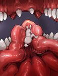  2019 ambiguous/ambiguous ambiguous_gender ambiguous_pred ambiguous_prey big_tongue biped detailed digital_drawing_(artwork) digital_media_(artwork) dragon duo faceless_character fangs front_view grey_background hi_res hiore human in_mouth internal lying macro mammal micro mouth_shot nude on_front on_tongue open_mouth oral_vore sharp_teeth simple_background size_difference soft_vore solo_focus teeth vore 
