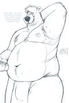  2019 anthro balls baloo barely_visible_balls barely_visible_genitalia belly bodily_fluids clothing english_text hi_res humanoid_hands loincloth male mammal mayku moobs nipples overweight overweight_male simple_background solo sweat text ursid white_background 
