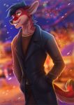  2019 anthro black_hair canid canine clothed clothing digital_media_(artwork) fur hair kammi-lu male mammal red_body red_fur smile solo standing teeth 