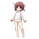  1girl bangs bare_arms bare_legs bare_shoulders barefoot blush brown_eyes brown_hair camisole collarbone eyebrows_visible_through_hair full_body kuwada_yuuki original panties parted_lips short_twintails simple_background solo standing twintails underwear underwear_only white_background white_camisole white_panties 