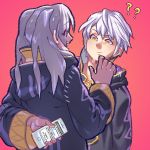  1boy 1girl ?? ^_^ arm_behind_back black_robe blush closed_eyes closed_mouth dual_persona eyes_visible_through_hair fanfic fanfiction.net fire_emblem fire_emblem_awakening hand_up long_hair open_mouth pockypalooza robe robin_(fire_emblem) robin_(fire_emblem)_(female) robin_(fire_emblem)_(male) super_smash_bros. twintails upper_body white_hair yellow_eyes 