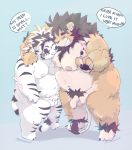  &lt;3 2019 anthro balls belly blue_background dumdum duo english_text eyes_closed felid fur hi_res hug licho_(tas) lion male male/male mammal moobs nipples overweight overweight_male pantherine penis simple_background small_penis text tiger tokyo_afterschool_summoners video_games white_body white_fur 