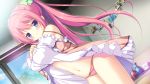  airi_(sorakoi) blue_eyes blush chelsea_soft game_cg long_hair miyasaka_miyu miyasaka_nako navel panties pink_hair ponytail sorakoi underwear undressing 